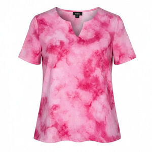 Tacera Pink Tie-Dye Notch V Short Sleeve Tee
